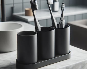 Set with toothbrush cup holder with 3 cups