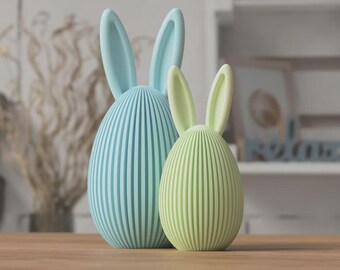 Modern Easter egg with ears – Ribbed 3D-printed decorative egg / Easter decoration