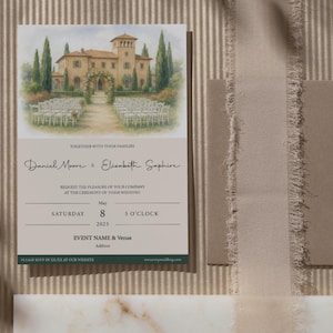 Custom Watercolor Wedding Venue Invitation – Personalized Illustration Template