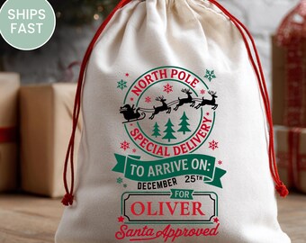 North Pole Santa Sack,Presents Bag,Christmas Gift Sack,Personalized Kids Sack,Santa Delivery Sack,First Christmas Gift,Christmas Santa Sack