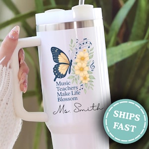 Personalized Music Teacher Tumbler, Music Teacher 40oz Tumbler with Handle, Music Teacher Thank You Gift, Music Teacher Appreciation Gift