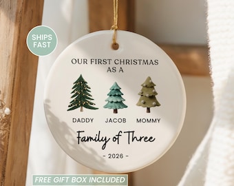 Family of Three Ornament, My First Christmas Ornament, Gift for Expecting Parents, Pregnant Christmas Ornament, Family Christmas Ornament
