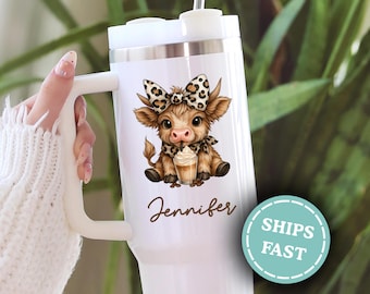 Custom Highland Cow Tumbler Personalized Highland Cow Tumbler Cup Highland Cow 40oz Tumbler Highland Cow Tumbler With Handle Cow Travel Mug