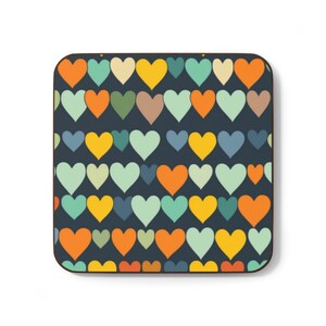 Coaster Set, Heart Pattern Hardboard Drink Coasters - Colorful Modern Table Coasters, Home Decor Gift, Housewarming, Kitchen Accessories,