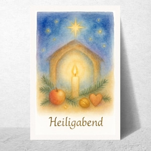 Waldorf-inspirierte Postkarte „Heiligabend“ – Weihnachtskarte für den Jahreszeitentisch