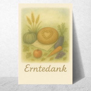 Erntedank Karte – Waldorf inspiriert für den Jahreszeitentisch | Aquarell-Postkarte im anthroposophischen Stil