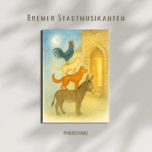 Die Bremer Stadtmusikanten – Märchenkarte für den Jahreszeitentisch | Märchentisch