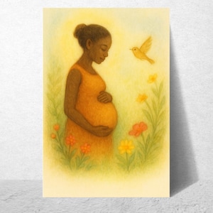 Schwangerschaftskarte mit Singvogel | Segenskarte für Doula, Hebamme & Geburt | Herztaumel-Kunst für werdende Mütter