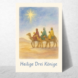 Heilige Drei Könige Karte – Dreikönigstag im Waldorfstil | Aquarell Jahresfest-Karte | Epiphanias | Jahreszeitentisch