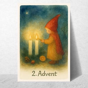 Waldorfinspirierte Postkarte „2. Advent“ – Aquarellkarte für den Jahreszeitentisch
