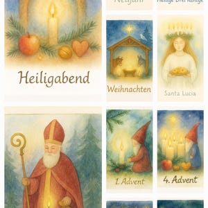 Waldorf inspiriertes Kartenset für den Jahreszeitentisch – Dezember (10er-Set)