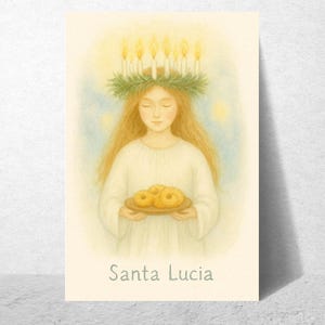 Waldorf inspirierte Lucia-Karte – Santa Lucia mit Lichterkranz – Jahreszeitentisch