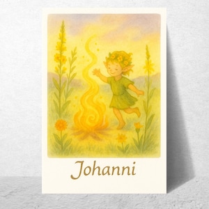Waldorfinspirierte Karte „Johanni“ – Mittsommer, Sonnenfeuer & Naturwesen | Jahreszeitentisch