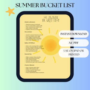 Summer bucket list template | Printable bucket list | Summer activities list