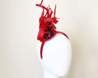 Red headpiece, Kentucky derby hat, Royal ascot hats, red cocktail hat, wedding fascinator