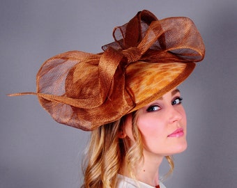 Brown Kentucky Derby hat, brown bow fascinator, tea party hat, Royal Ascot hat. READY TO SHIP!