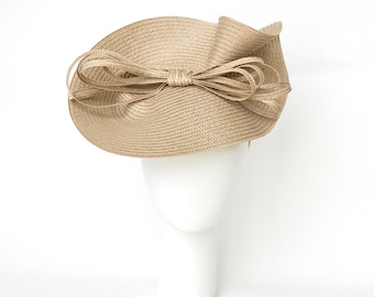 Beige Kentucky Derby fascinator, beige women's races hats, ivory wedding hat, Royal Ascot fascinator. READY TO SHIP!