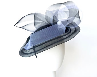 Black and white fascinator, black Kentucky Derby hat, black and white cocktail hat, Royal Ascot black bow hat,