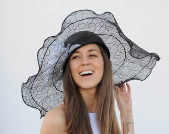 Big brim Kentucky Derby hat, black Royal Ascot hat, wedding party hat READY TO SHIP!