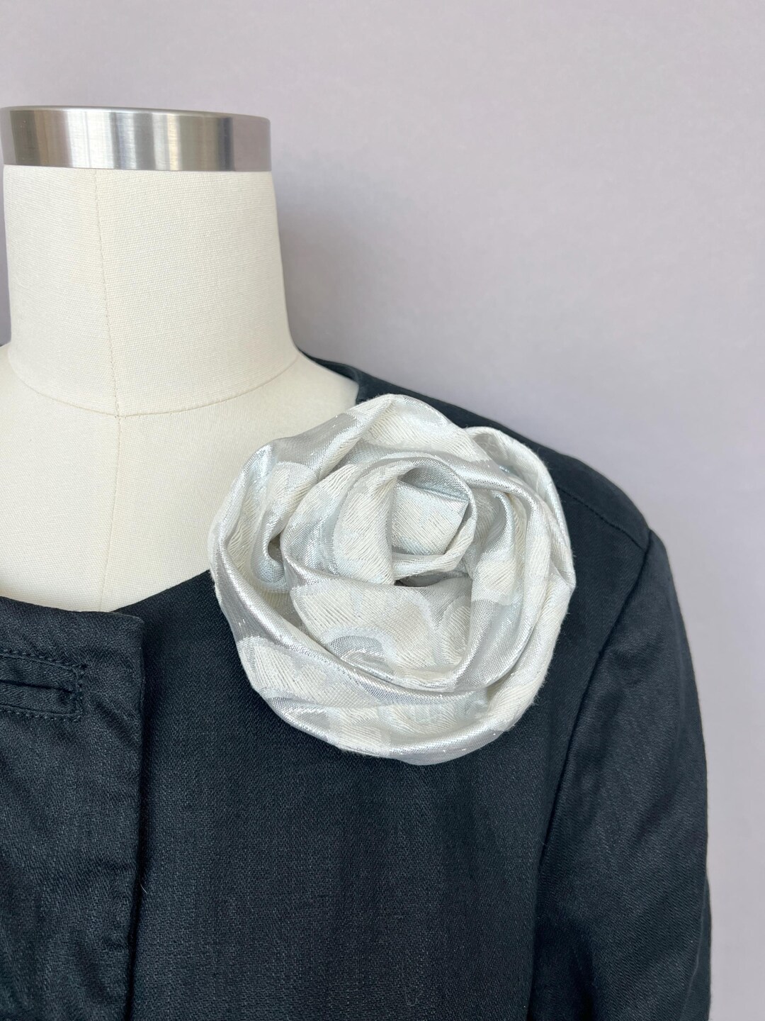 Metallic Silver Rose Brooch, Gray Flower Corsage, Silver Rose ...