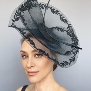 Kentucky Derby hat, black statement fascinator, black elegant hat, wedding parties hat, church hat, race day hat, occasion hat