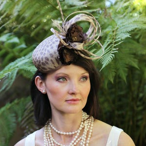 Leopard print fascinator, Kentucky Derby fascinator, brown flower fascinator, tea party cocktail hat, wedding hat, formal event hat, gifts
