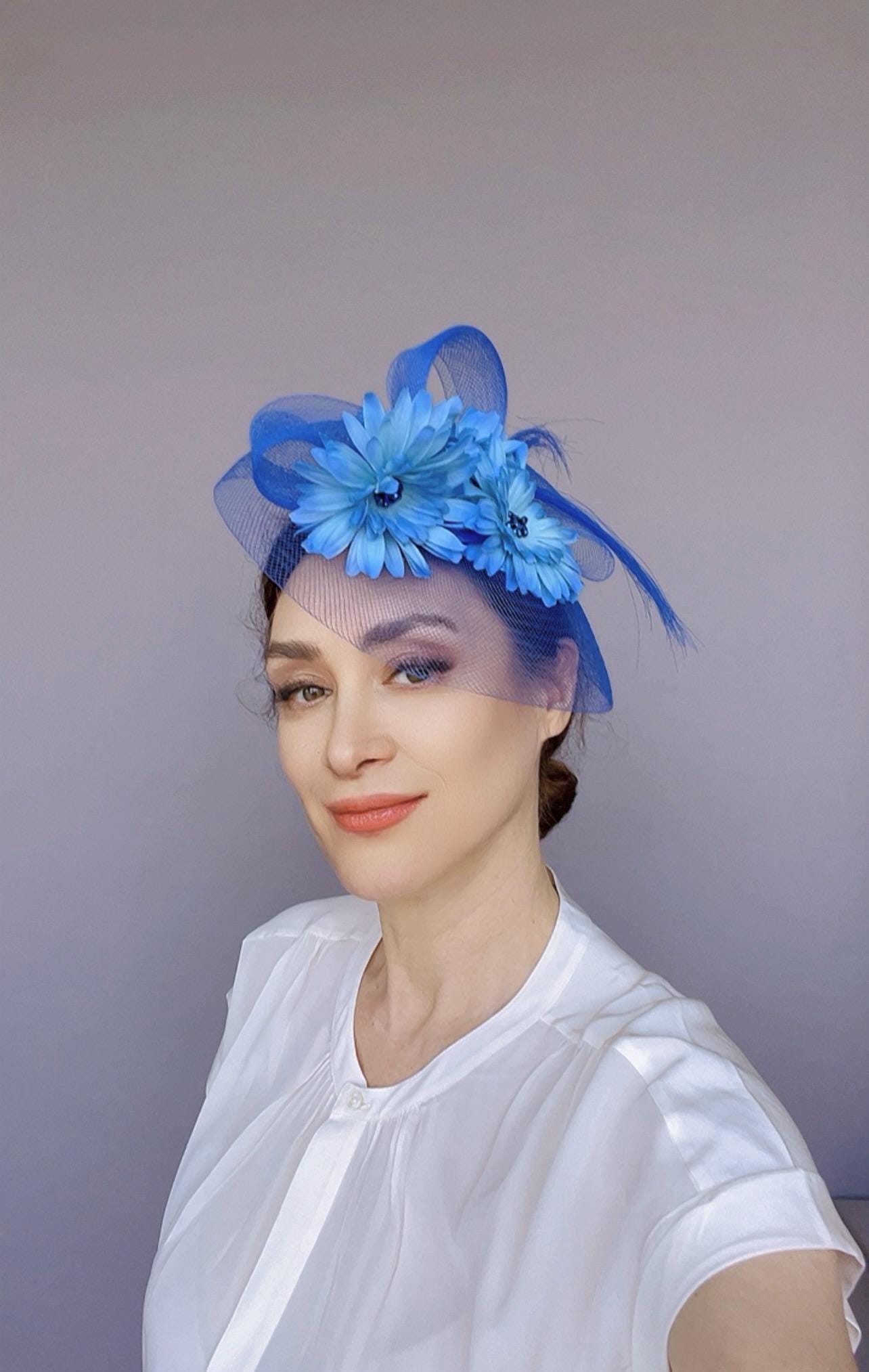 Blue Kentucky Derby Hat, Blue Flower Fascinator, Blue  display picture 1