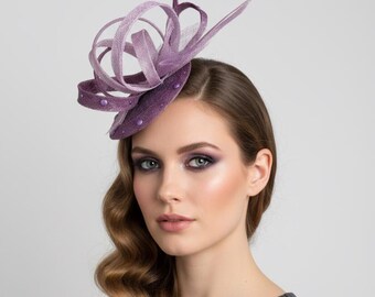 Purple Feather Fascinator: Rhinestone & Pearl Headpiece - Etsy display picture 1