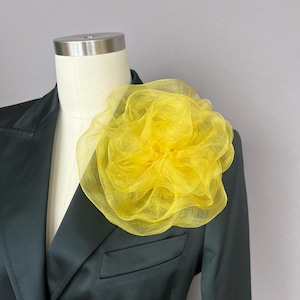 Yellow Silk Flower Brooch, 100% Silk Chiffon Rose, Large Yellow Organza Flower, Textile Brooch, Wedding Flower Pin, Gift for Her, LIMITED