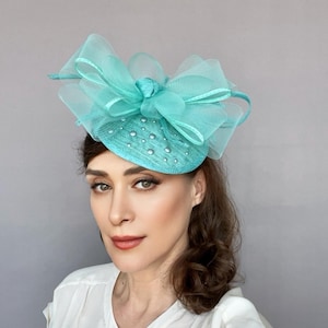 Turquoise Cocktail Hat, Wedding Fascinator, Kentucky Derby Hat, Tea Party Hat, Formal Headpiece for Women, Garden Party Hat, Race Day Hat