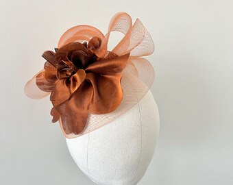 Large Orange Burnt Orange Rose Flower Fascinator Hat Big  display picture 2