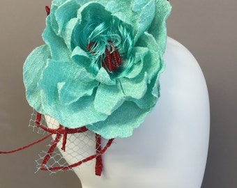 Green flower fascinator, large green flower headband, fabric flower cocktail hat, flower headpiece, wedding hat, Kentucky headband
