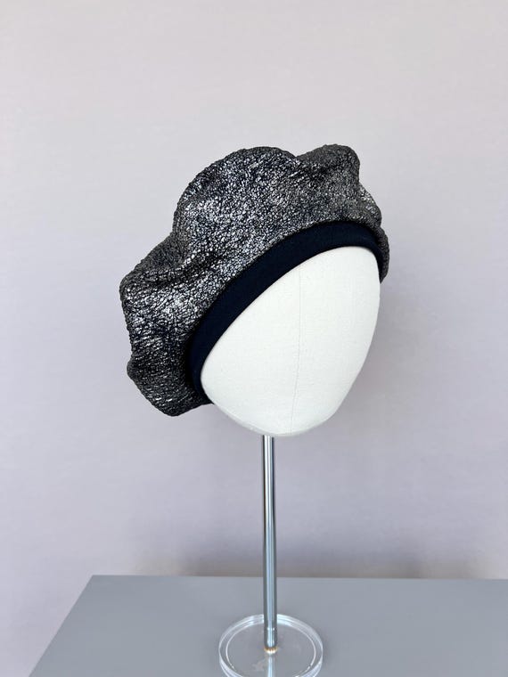 Black and Silver Beret, Reversible Beret Hat, 2 in 1 Women display picture 1