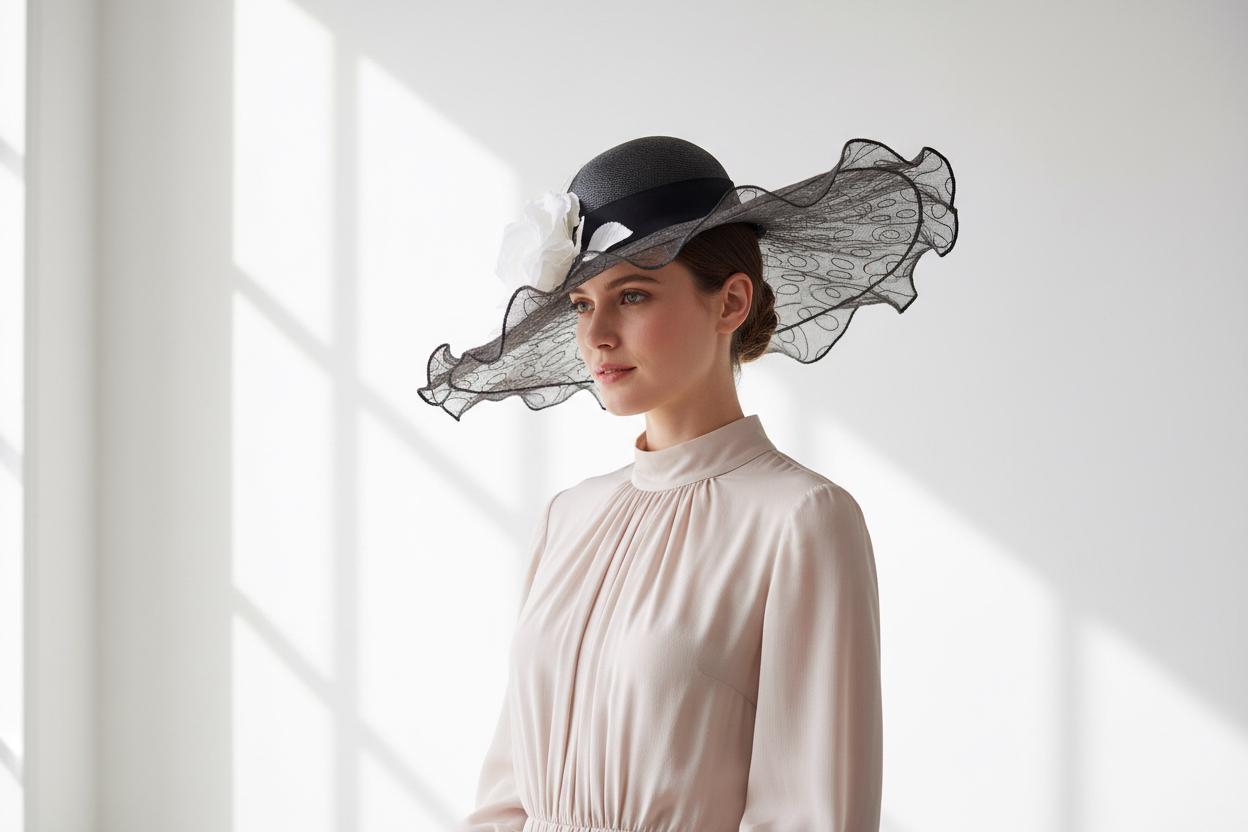Kentucky Derby Hat, Big Brim Embrodery Straw Hat, Royal 