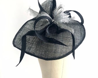 Black and silver fascinator, black cocktail hat, black headpiece. READY TO SHIP!