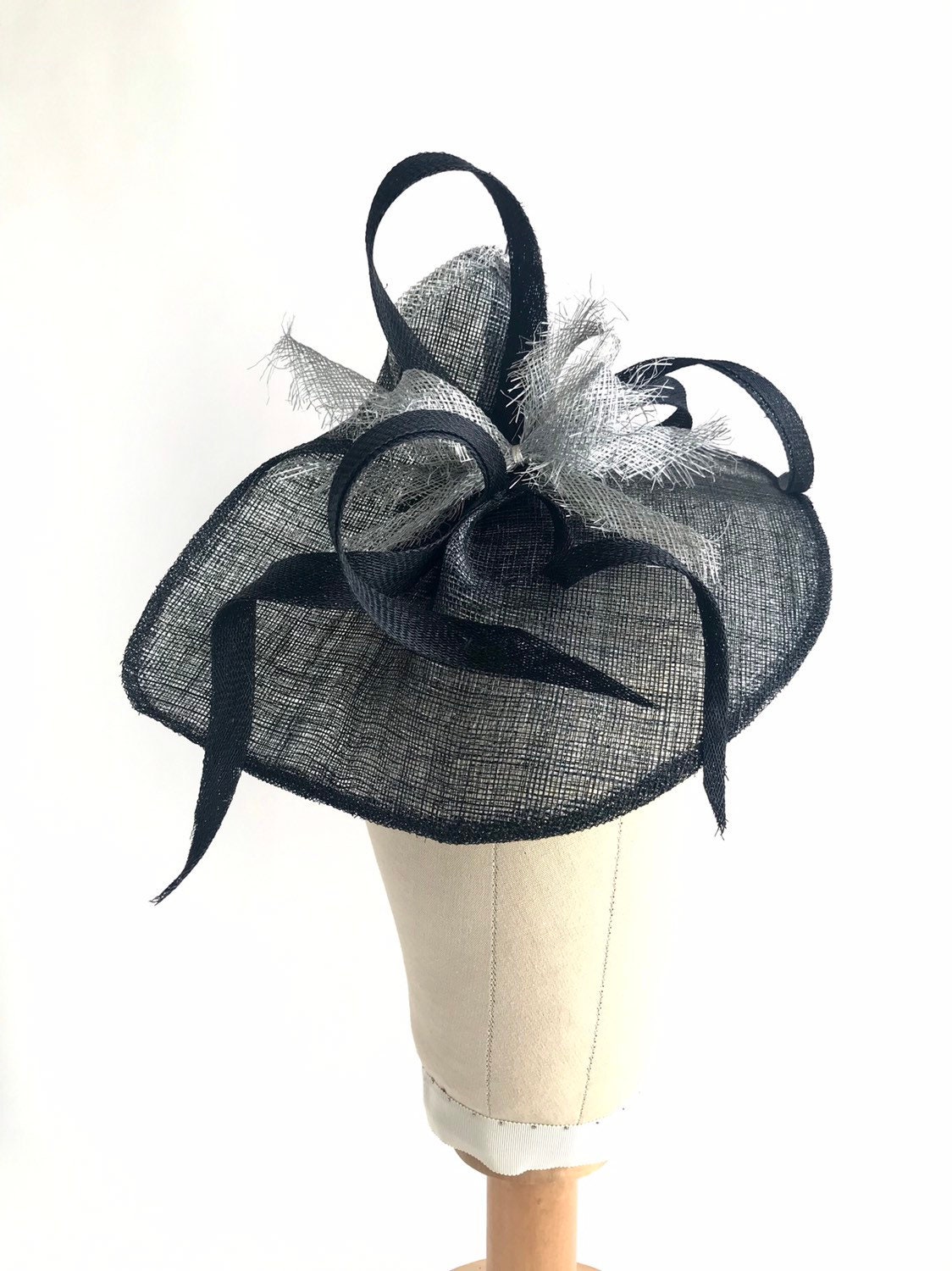 ElmiraExclusive Black and Silver Fascinator, Black Cocktail Hat, Black Headpiece. Ready to Ship!