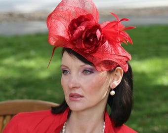 Wine Red Flower Feather Fascinator Derby Hat Tea Garden Party Race Day Headwear Dark Red-wine Derby Hat: Burgundy Flower & Black Feathers  main image 4