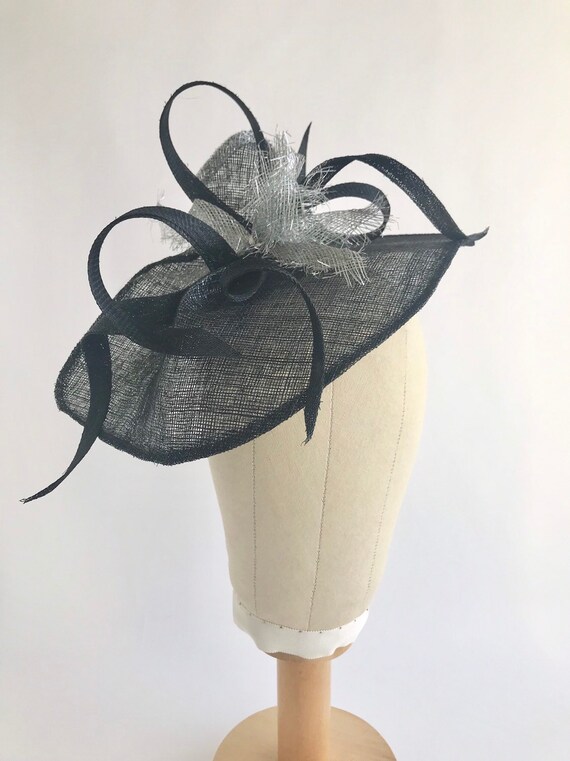 ElmiraExclusive Black and Silver Fascinator, Black Cocktail Hat, Black Headpiece. Ready to Ship!