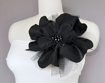 Large black flower, XL flower, black fabric corsage, large flower, black flower brooch, textile flower brooch, party brooch, weddings, gifts