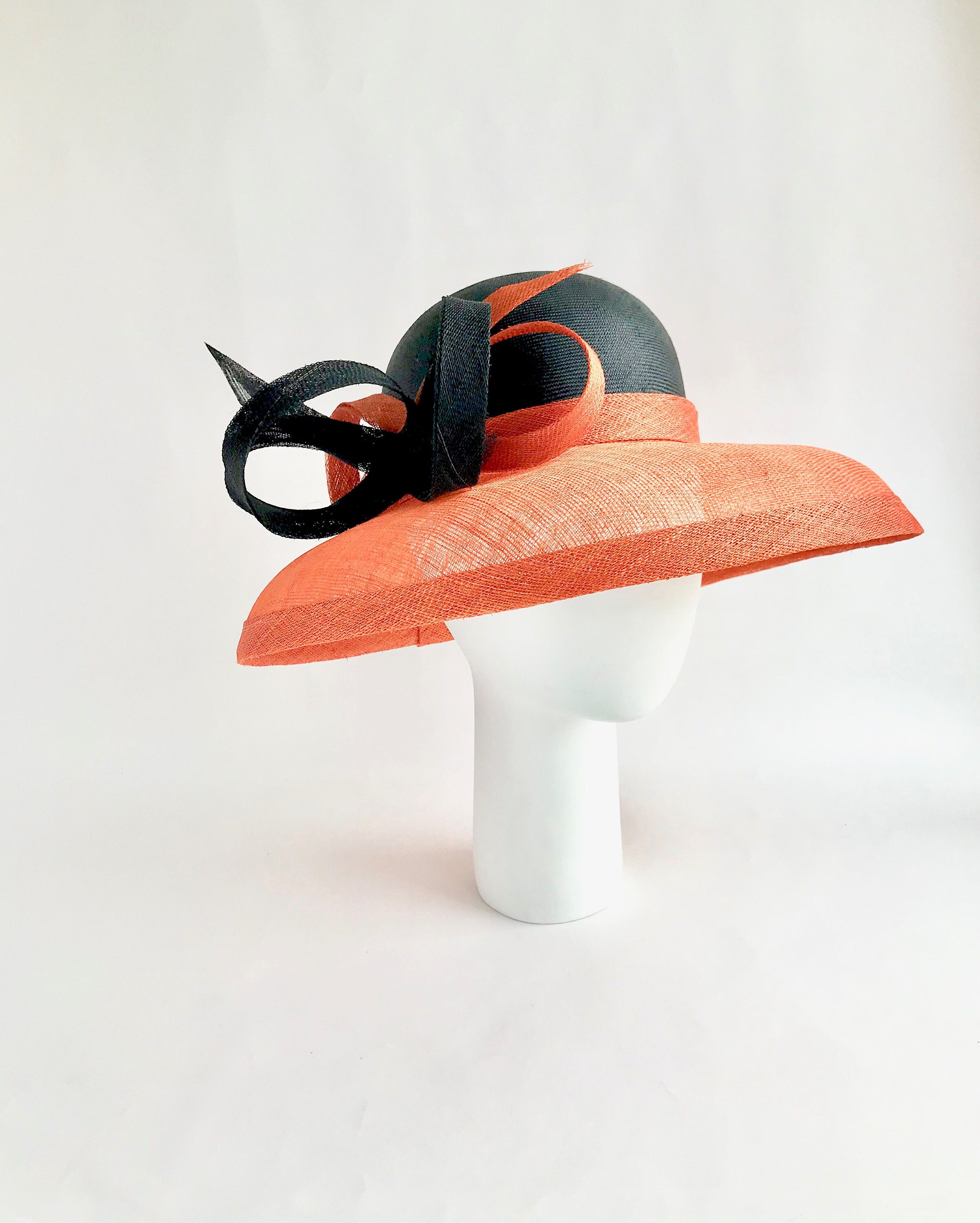 Orange & Brown X-Large Wide Brim Derby/Church Hat Wide Brim Kentucky Derby Hat, off White Orange Large Rose  main image 3