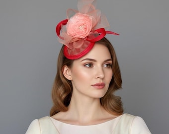 Pink and Coral Fascinator, Kentucky hat, Flower Cocktail Hat, Wedding Guest Hat, Tea Party Hat, Designer Hat, Occasion Hat, Church Hat