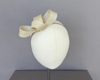Off white with silver bow fascinator, modern fascinator, minimalist wedding headpiece, bridal fascinator, formal event hat, elegant hat
