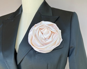 Pure silk rose flower, off white flower brooch, rose brooch, wedding rose, large silk flower brooch, textile rose brooch, gift for her, gift