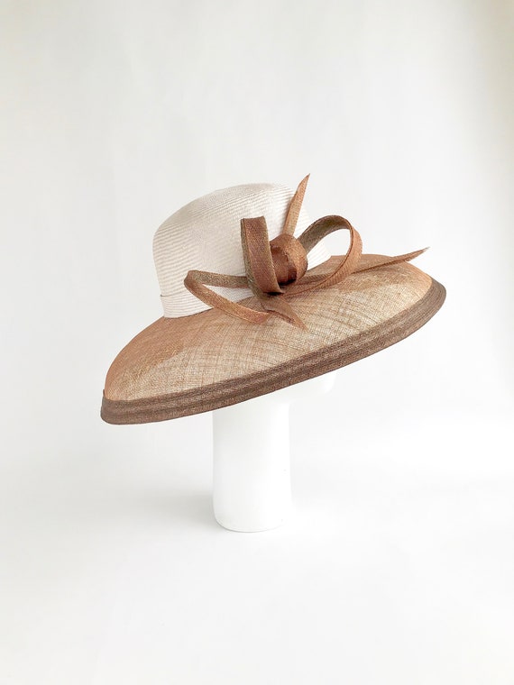 Beige and Brown Wide Brim Hat, Elegant Derby Hat, Kentucky  display picture 1