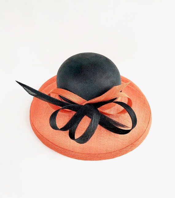 Orange and Black Kentucky Derby hat, orange race hat, Church hat, Melbourne hat, straw hat