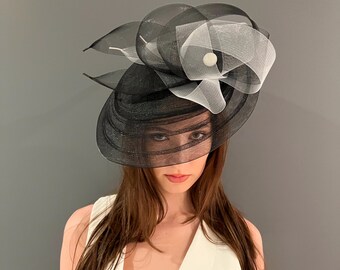 Large Black Crinoline Fascinator: Kentucky Derby Race Hat - Etsy display picture 2