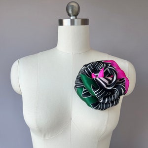 Couture flower corsage, black striped flower, silk organza flower, rose corsage, large silk organza flower brooch, textile brooch, gifts