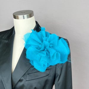 Turquose Silk Flower Brooch, 100% Seersucker Silk rose, Large Aquamarine Organza Flower, Textile Brooch, Wedding Flower Pin, Gift for Her
