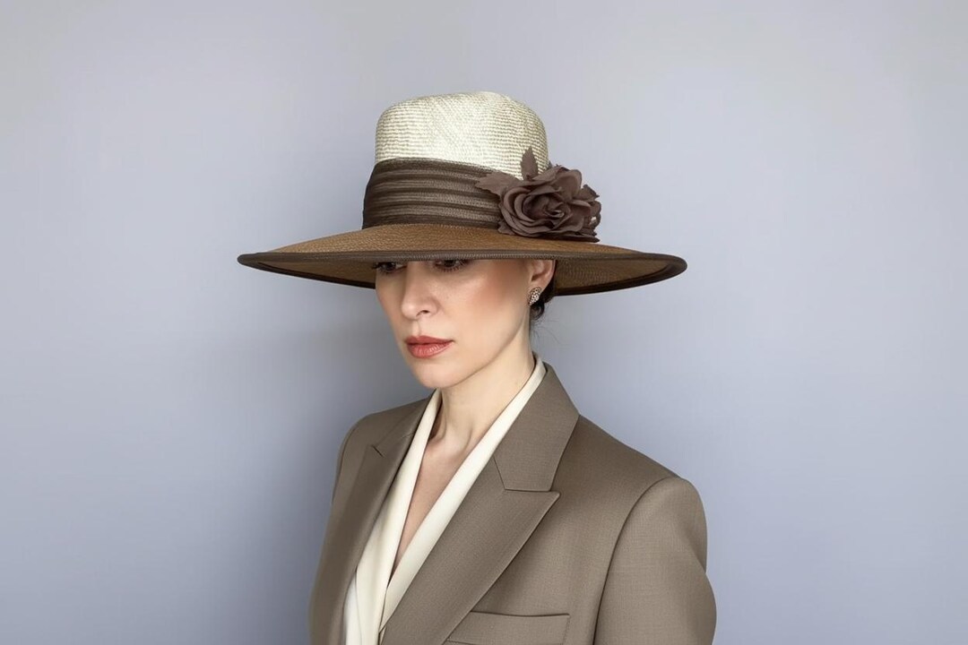 Vintage Fun Women\'s Straw Church Brown Derby Large Brim Hat - Size Small - Church Brown Vintage Hats for Women for sale | eBay main image 4