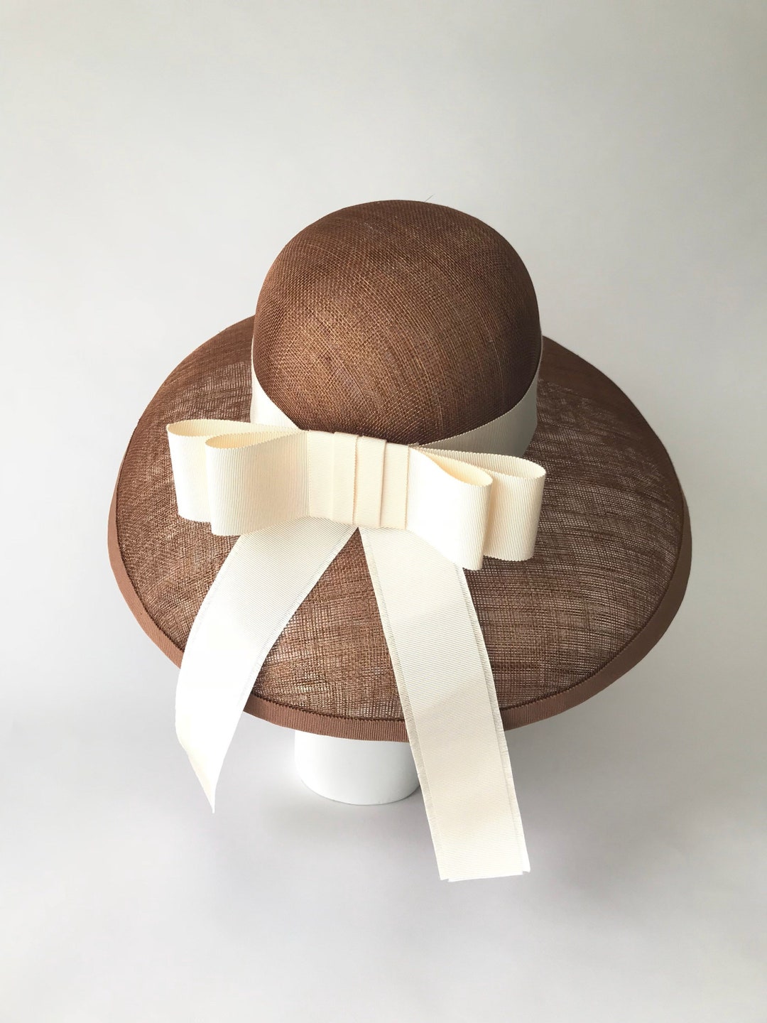 Brown Straw Hat With Bow Classic Elegant Hat Kentucky Derby Etsy